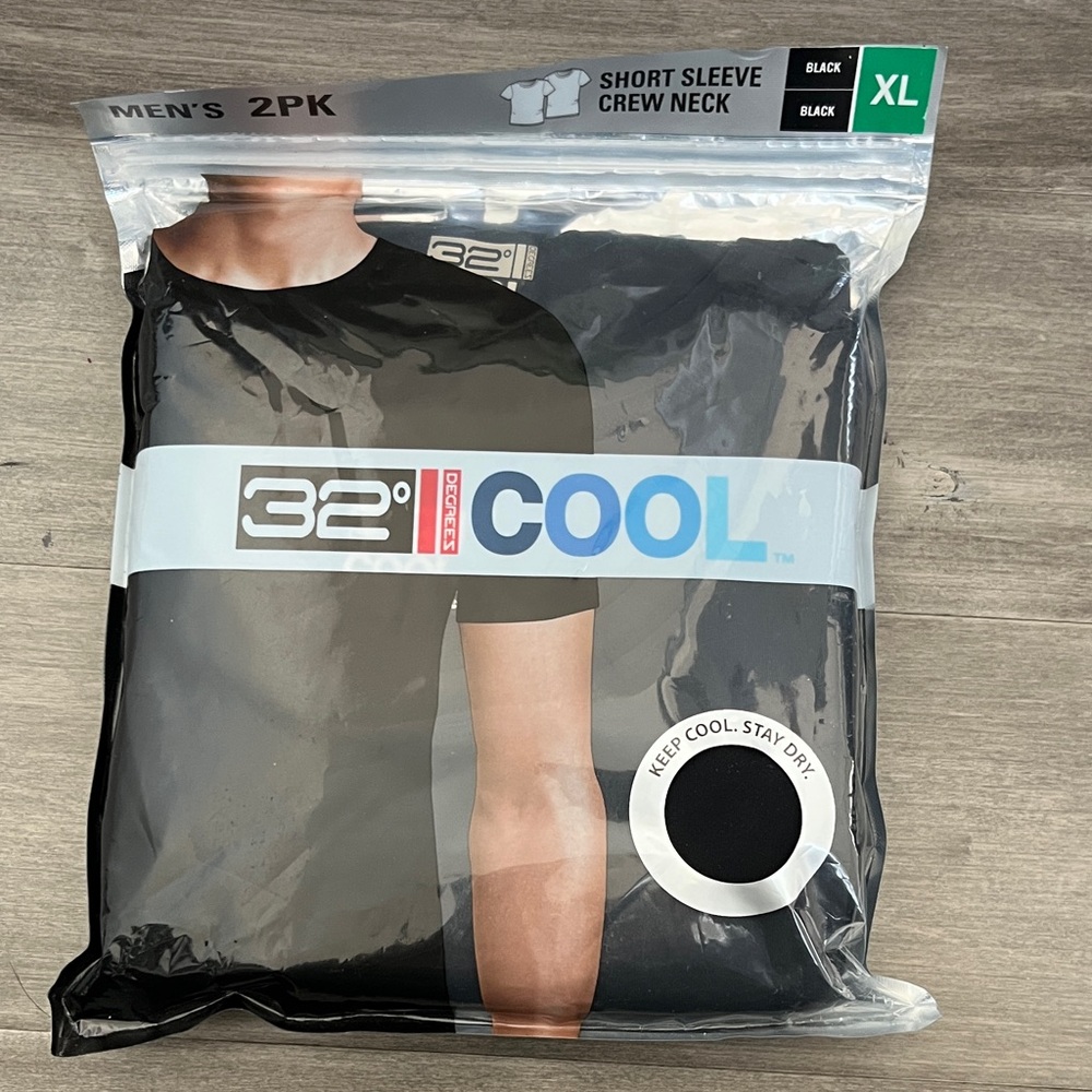 32 Degrees Men's Black Crew Neck T-Shirt 2-Pack